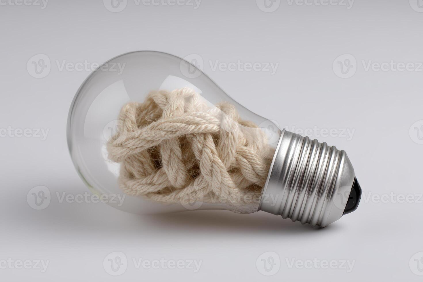 Creative light bulb filled with yarn and thread for unique decor in crafting spaces photo
