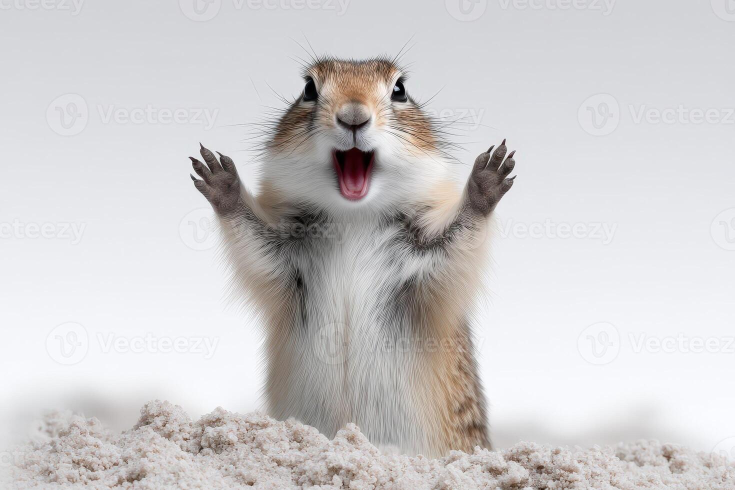 Marmot standing on its hind legs in a sandy environment during daytime exploration photo