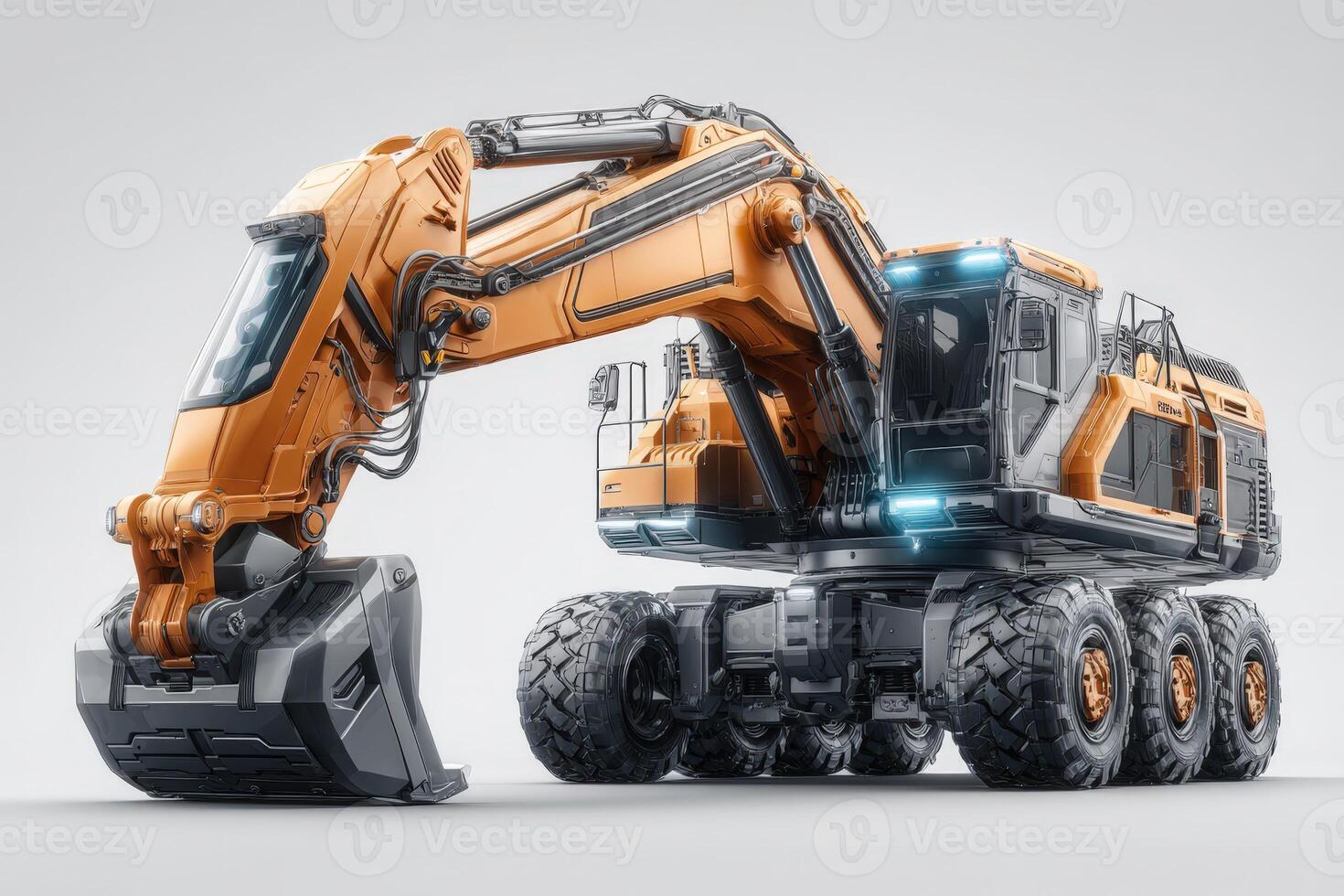 Heavy-duty excavator on white background showcasing advanced construction technology and design photo