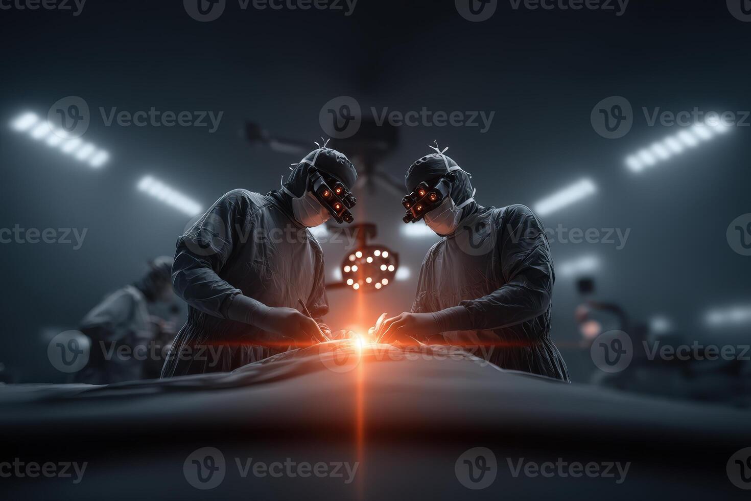 Surgeons performing a critical operation in a high-tech surgical environment photo