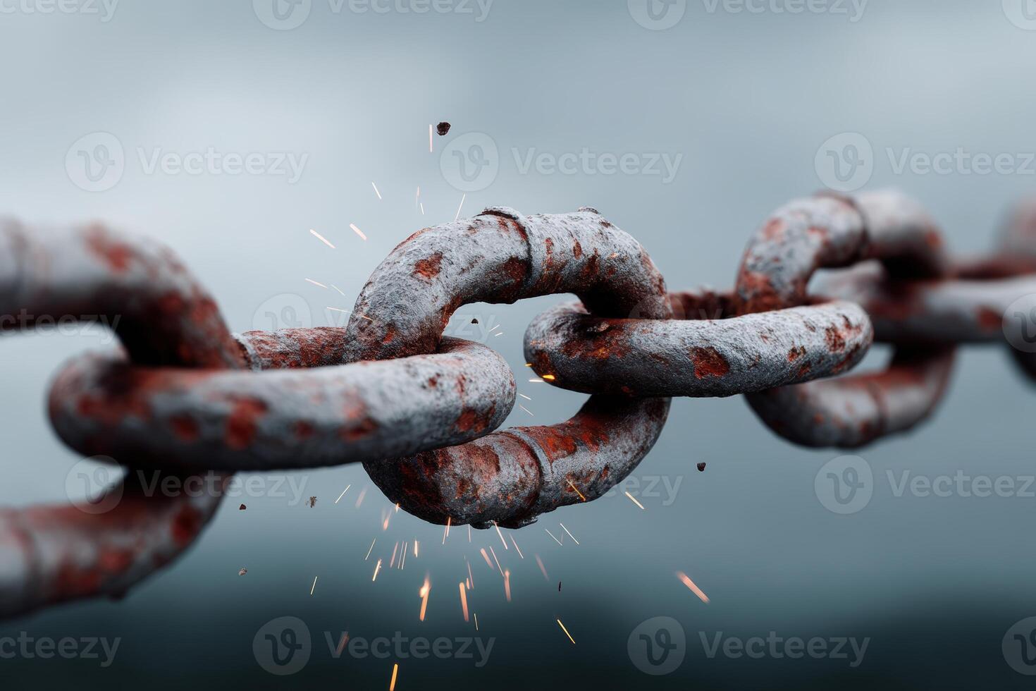 Breaking chain link in mid-air with sparks flying during an intense moment photo
