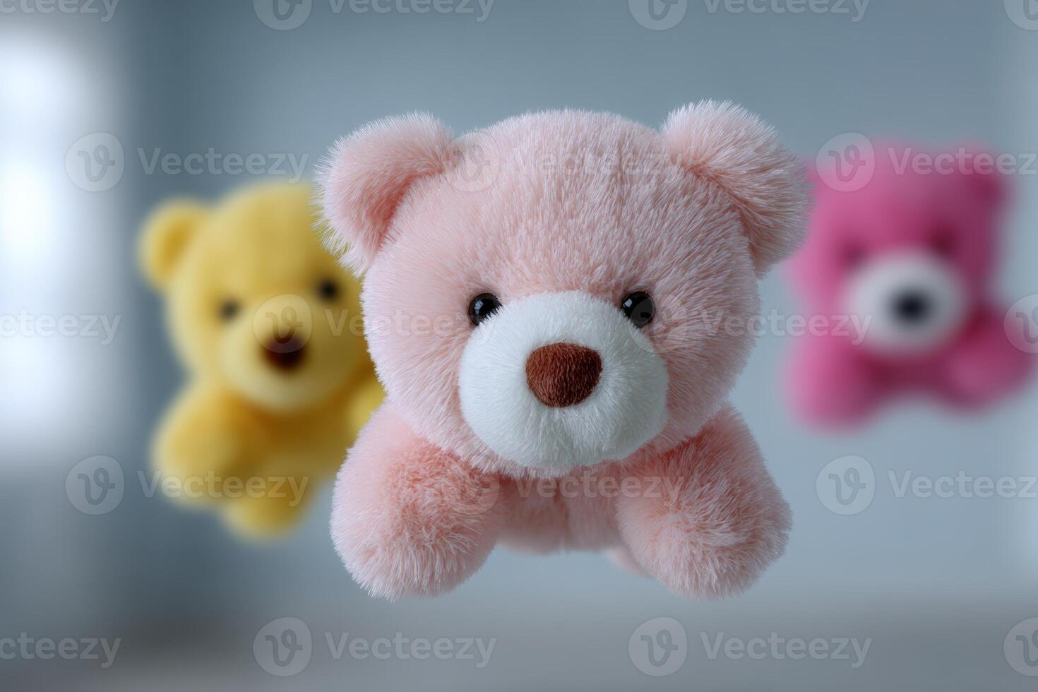 Floating plush toys create an enchanting atmosphere in a whimsical memory room photo
