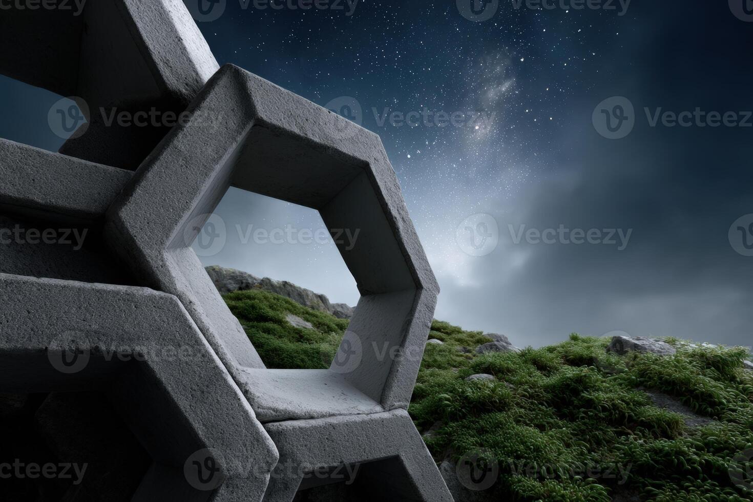 Beehive garden highlights starry sky and refracted light at night photo