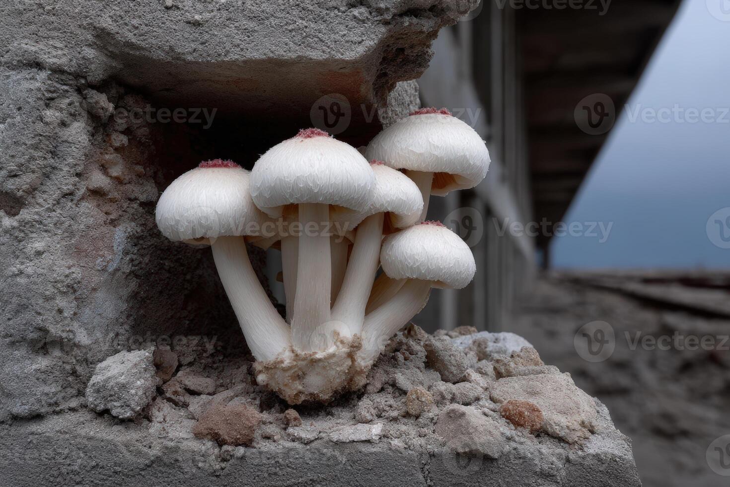 Mycelium subway system connecting urban decay with nature's resilience photo