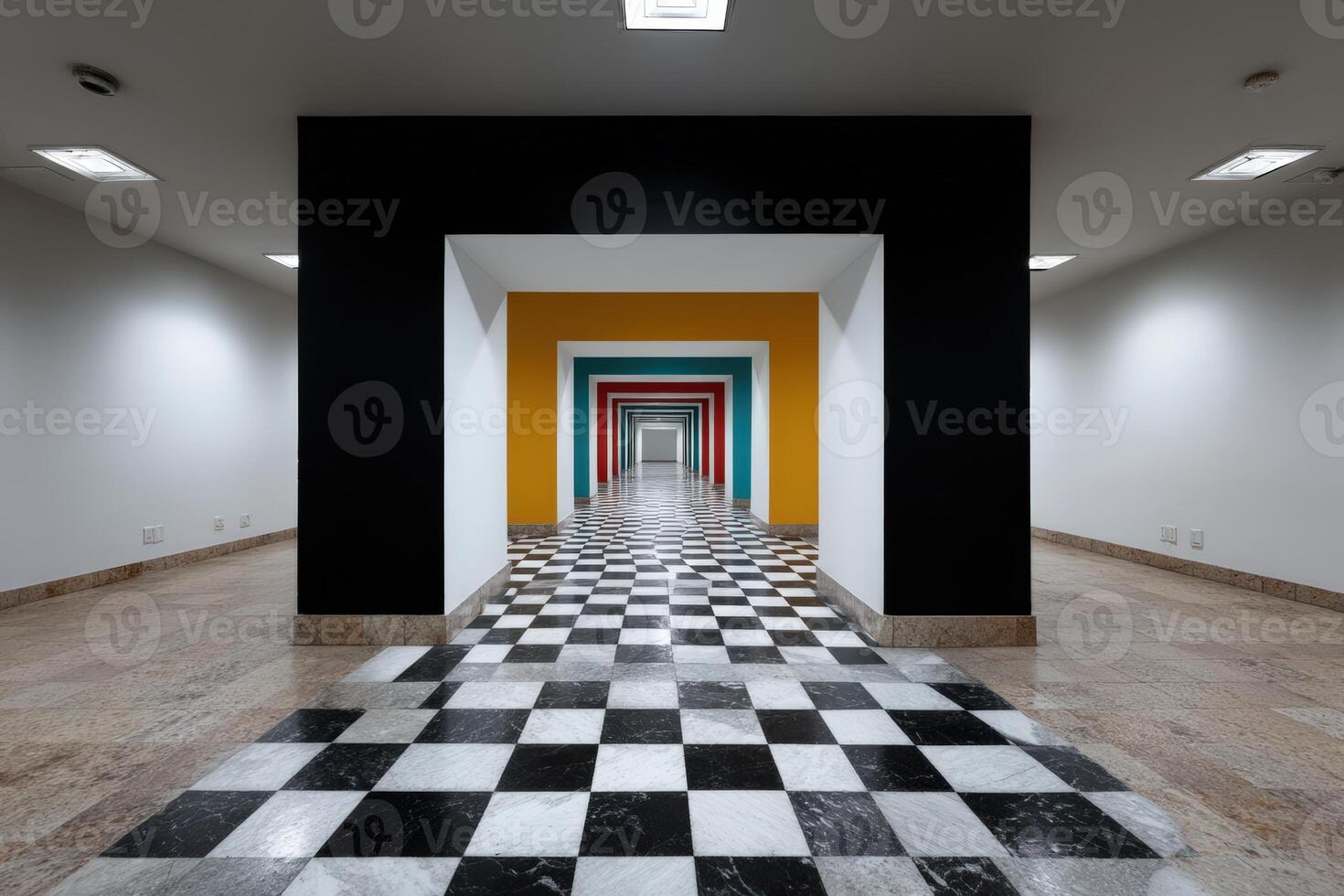 Confusing illusion of shifting walls and floors in a modern architectural space photo