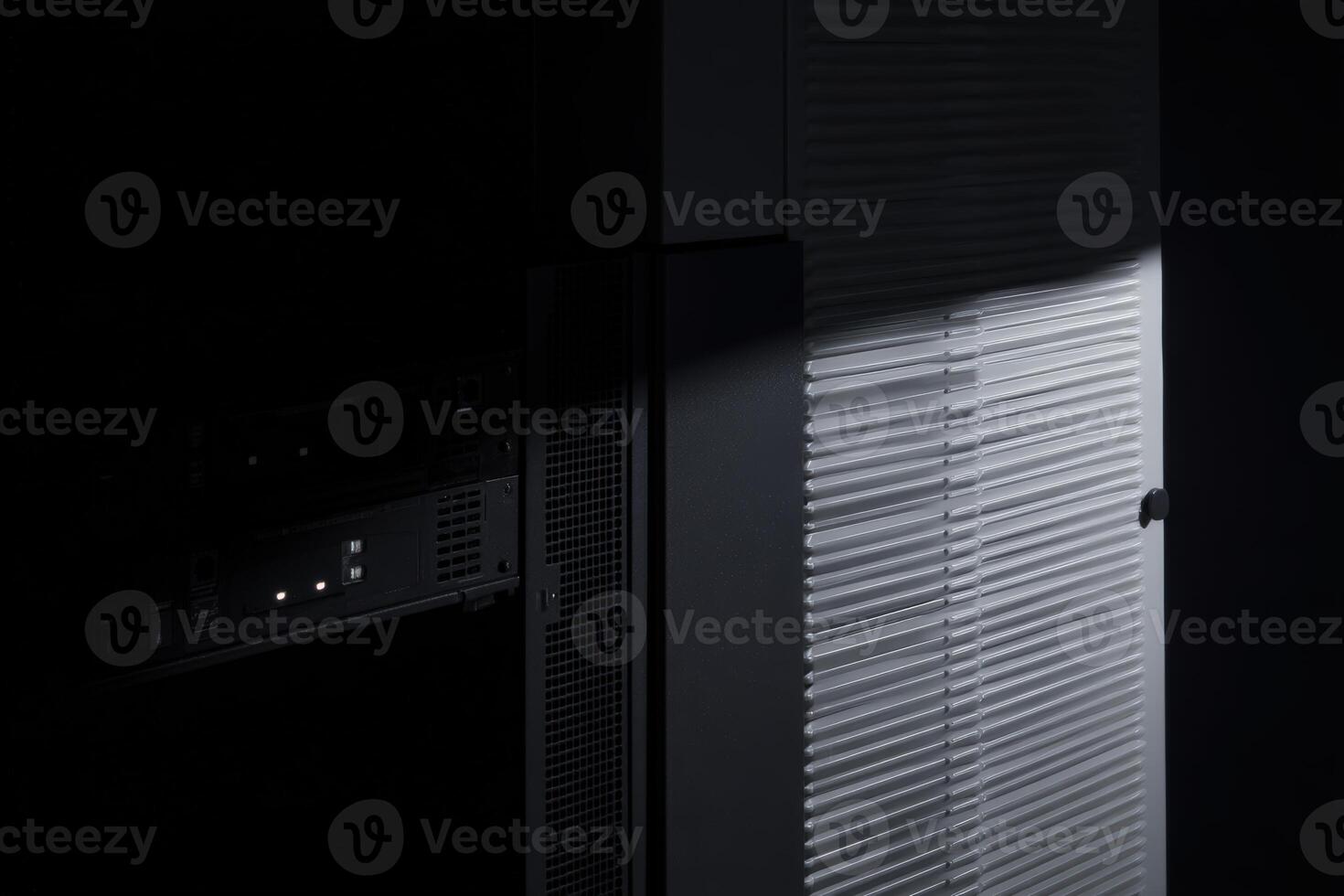 Unit features organized cable management with illuminated rear display at nighttime photo