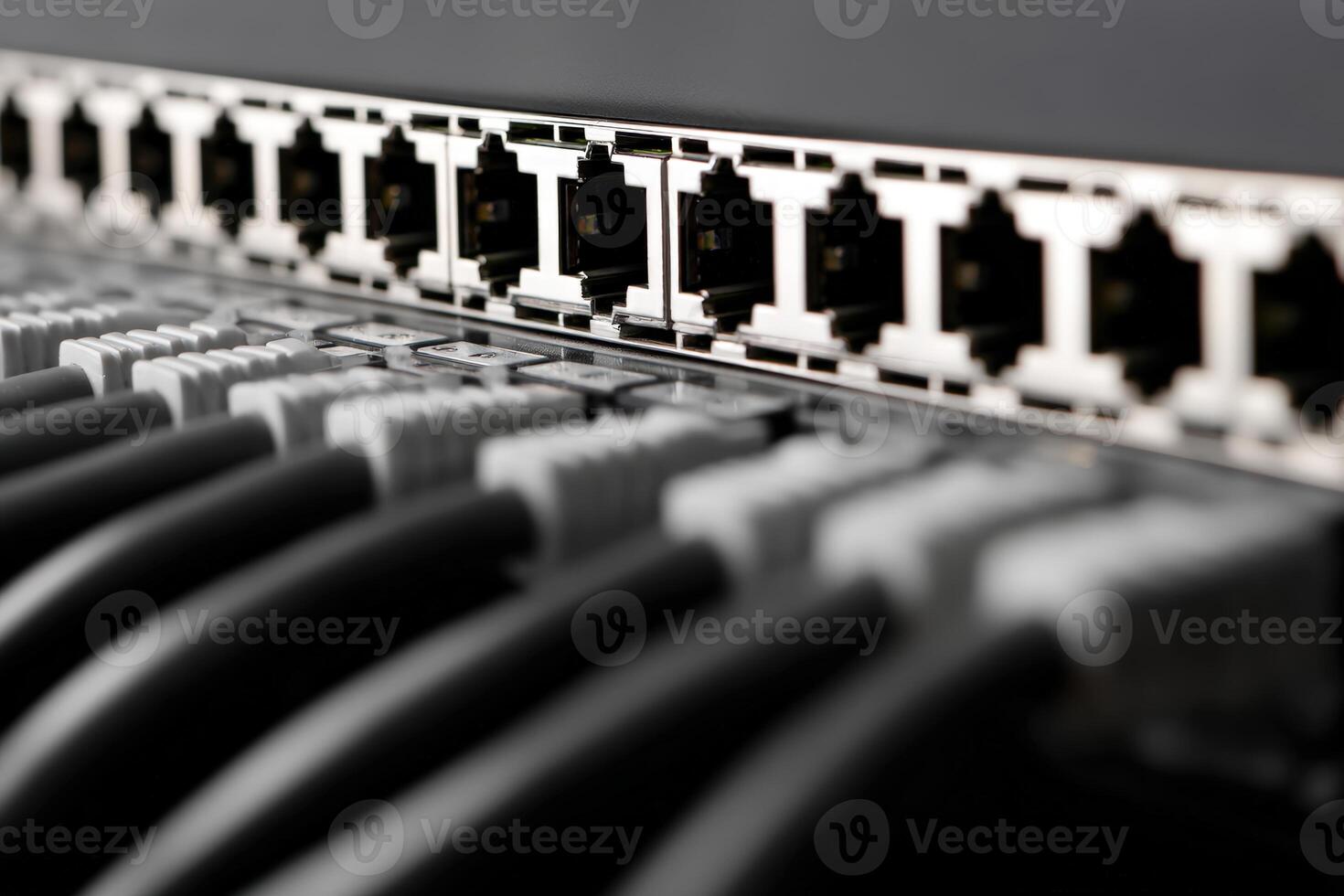 Shielded patch panel featuring multiple ethernet ports for network connectivity photo
