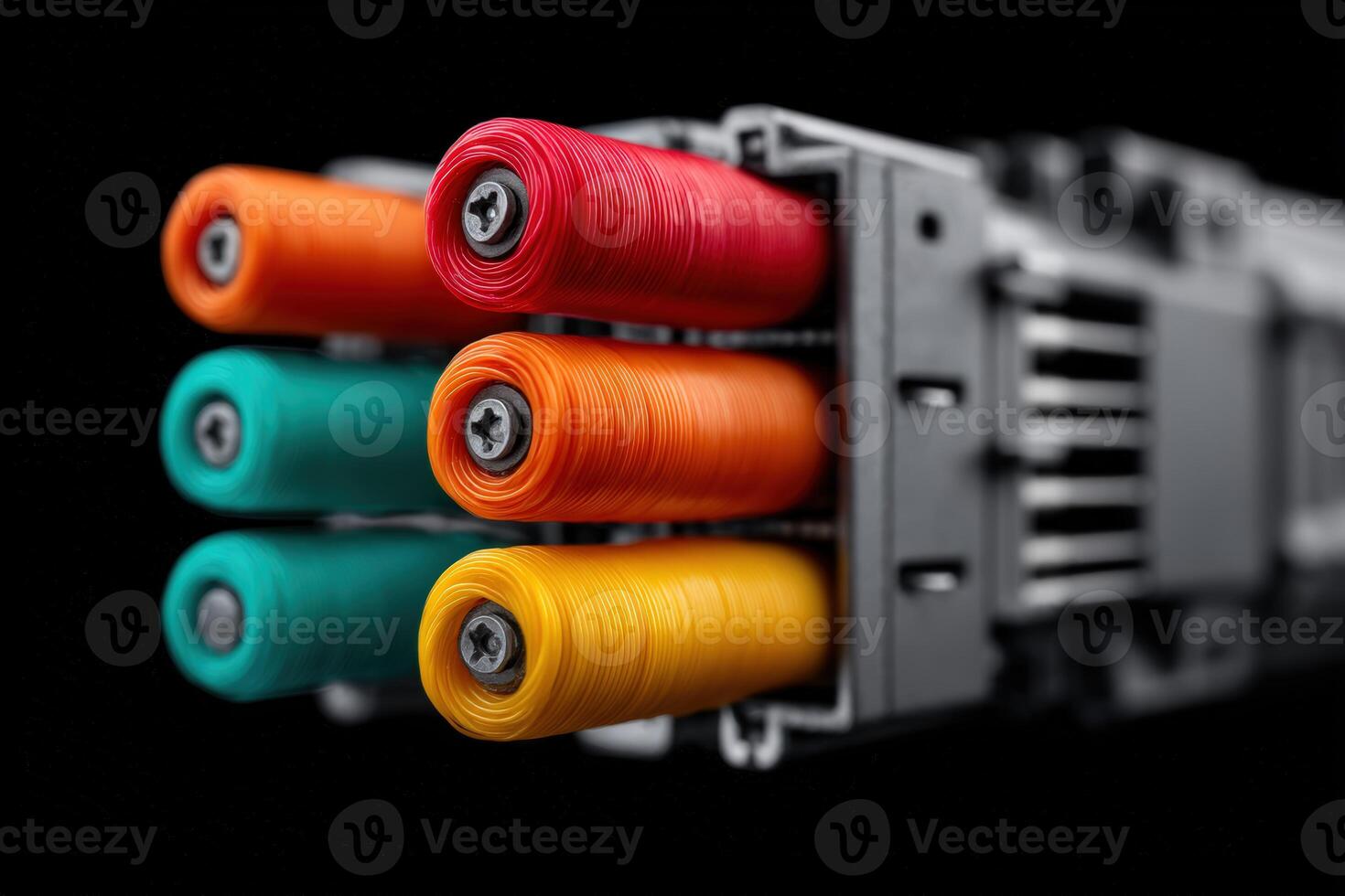 Cross-connect system featuring vibrant fiber spools in a dark setting photo