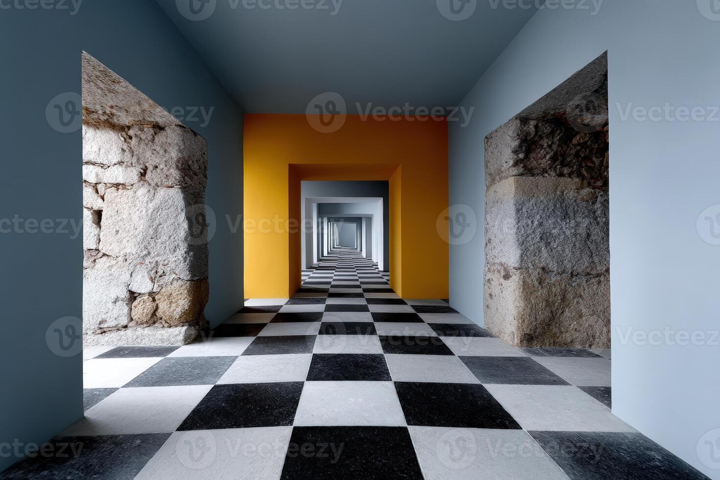 Confusing perspectives of shifting walls and floors create optical illusions indoors photo