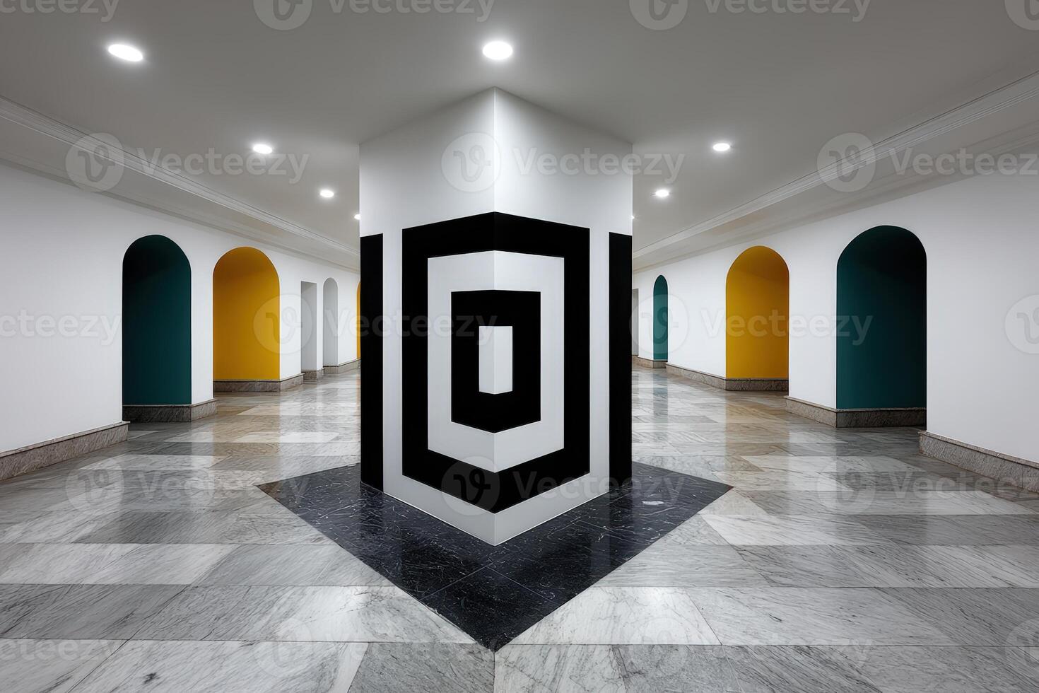 Confusing architectural design with shifting walls and floors in a contemporary space photo