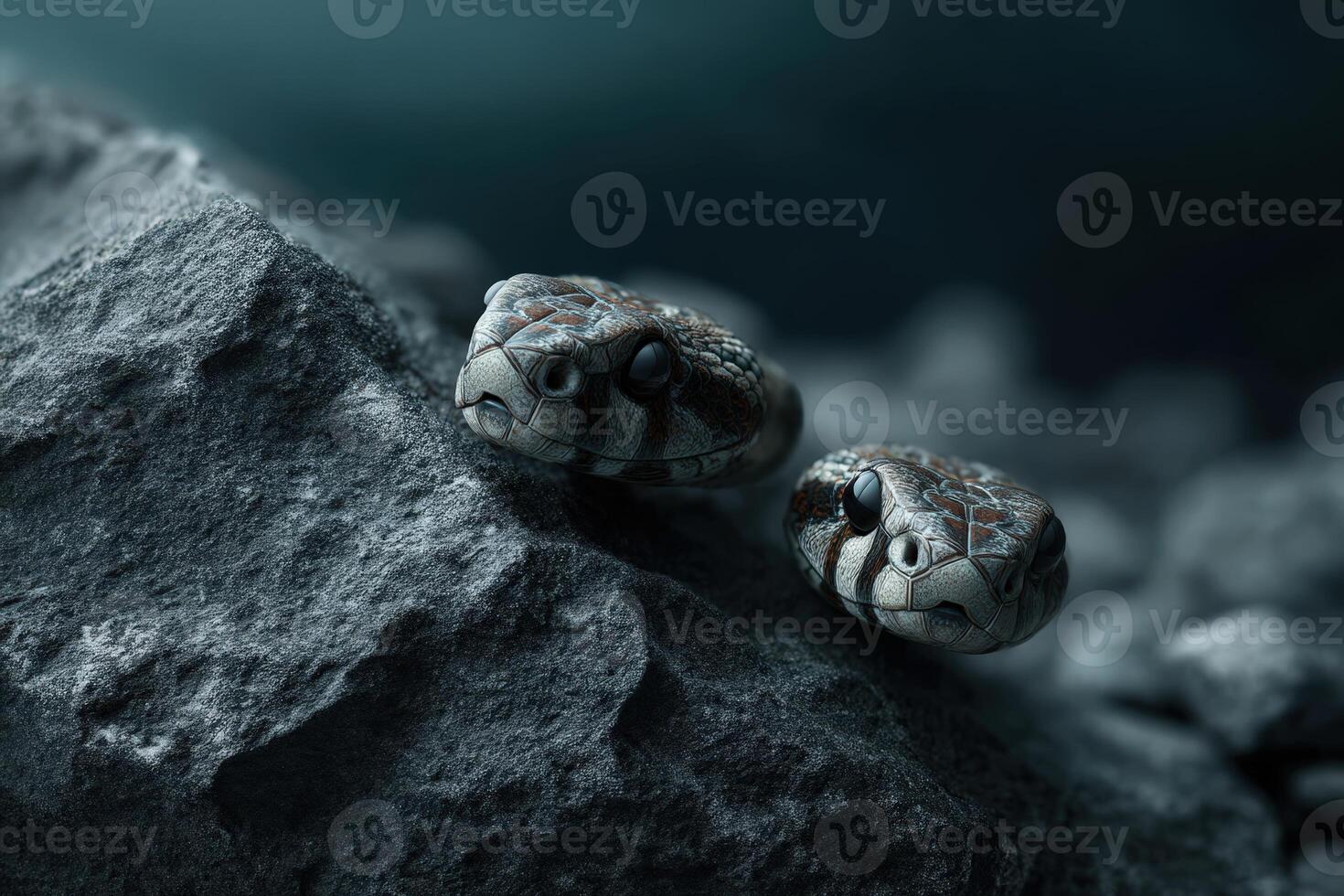 Wireless earbuds creatively arranged like a snake on a textured surface at night photo