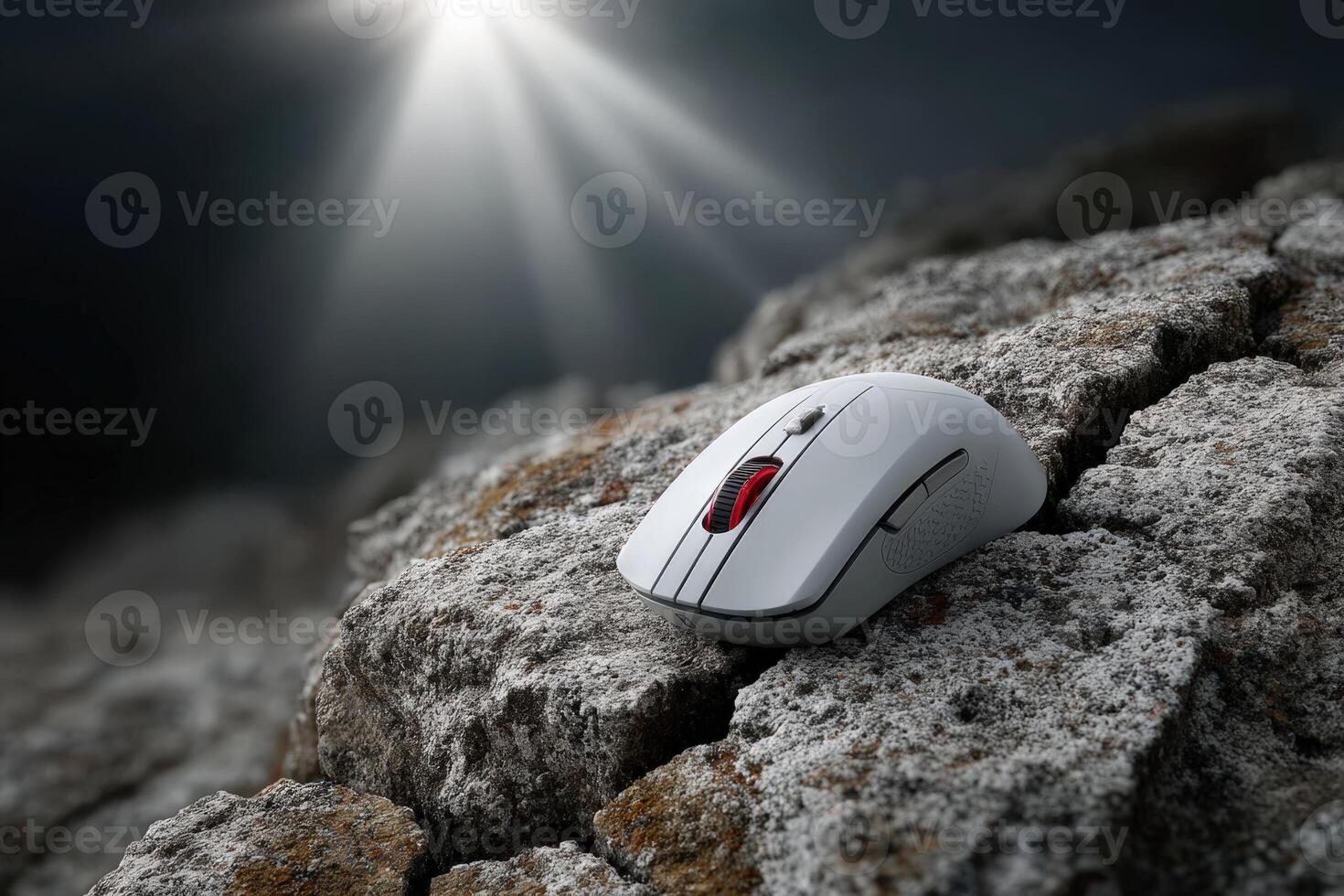 Computer mouse embedded in stone shows unique merging of technology and nature photo