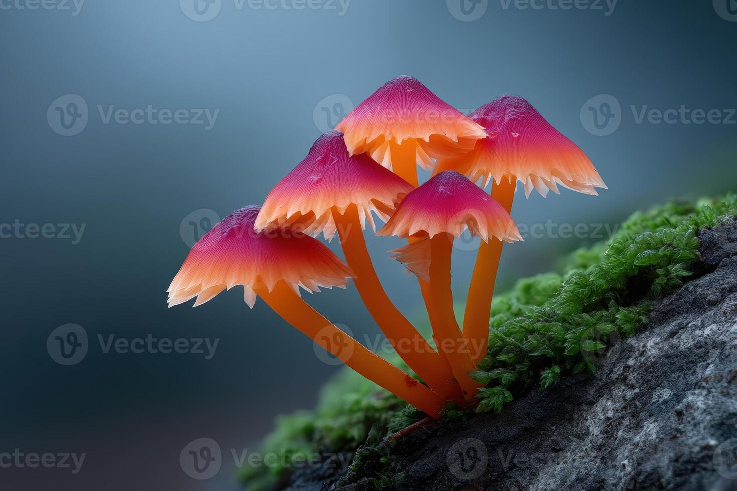 Glowing micro-lanterns illuminate the forest floor at twilight in vibrant colors photo