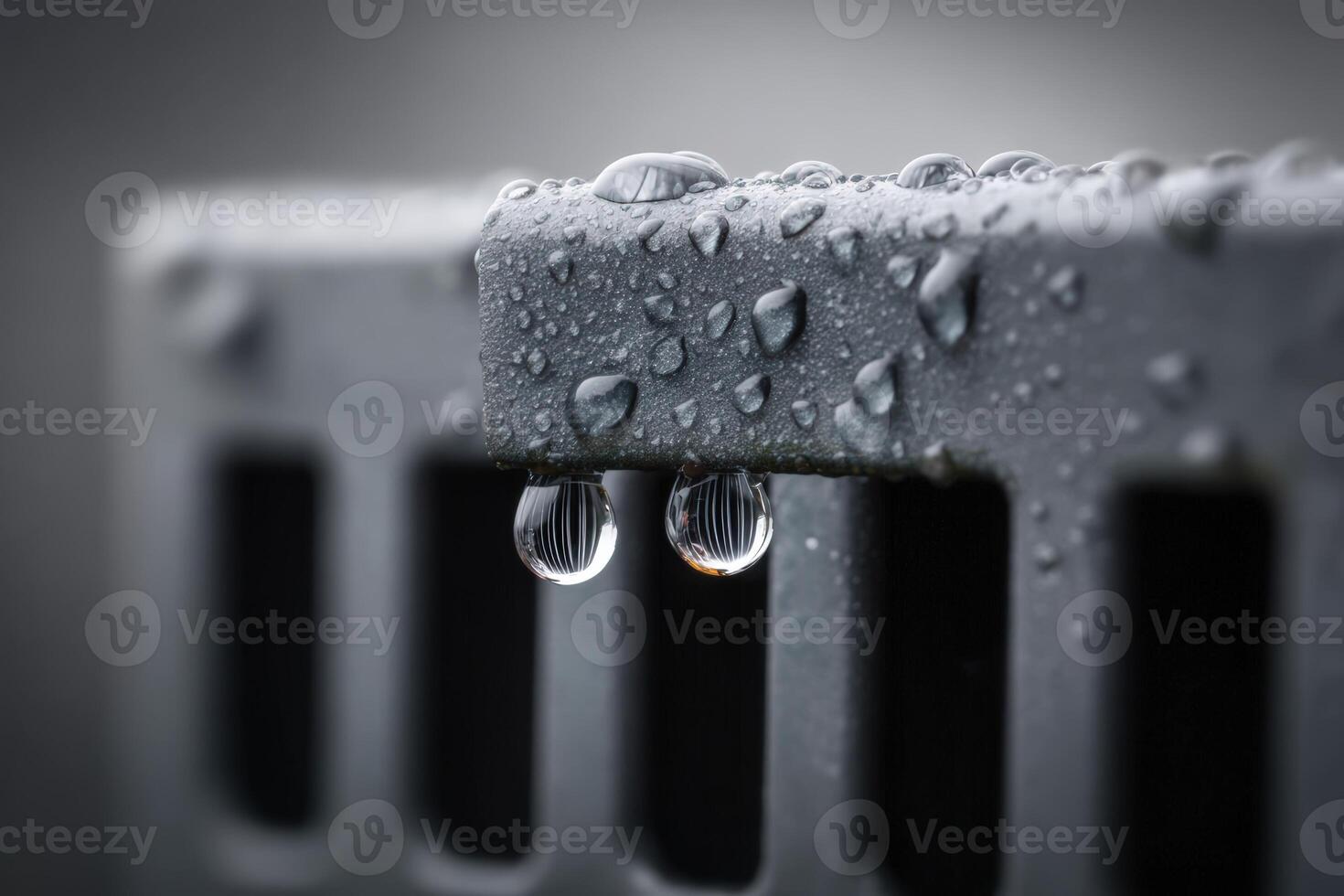 Water droplets cling to radiator fins in server cooling system photo