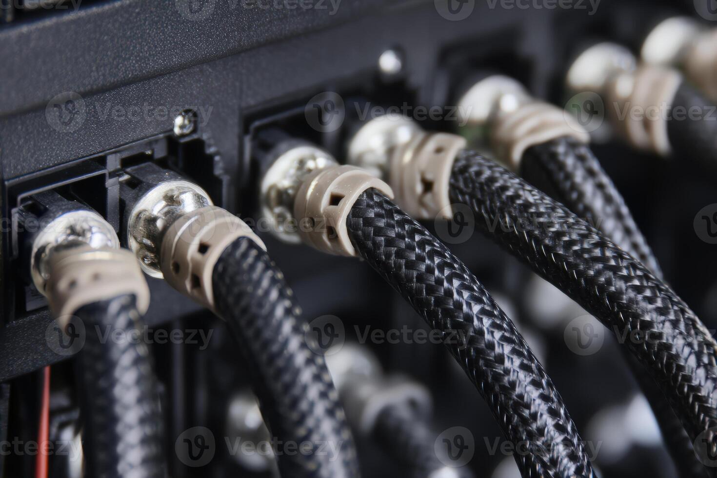 Power cabling connecting UPS to PDU in a data center during equipment setup photo