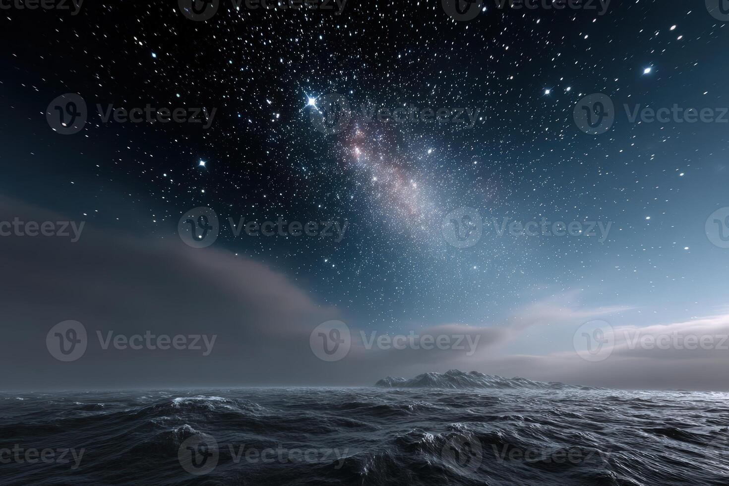 Trance experience under virtual reality dome with ocean and starry sky at night photo