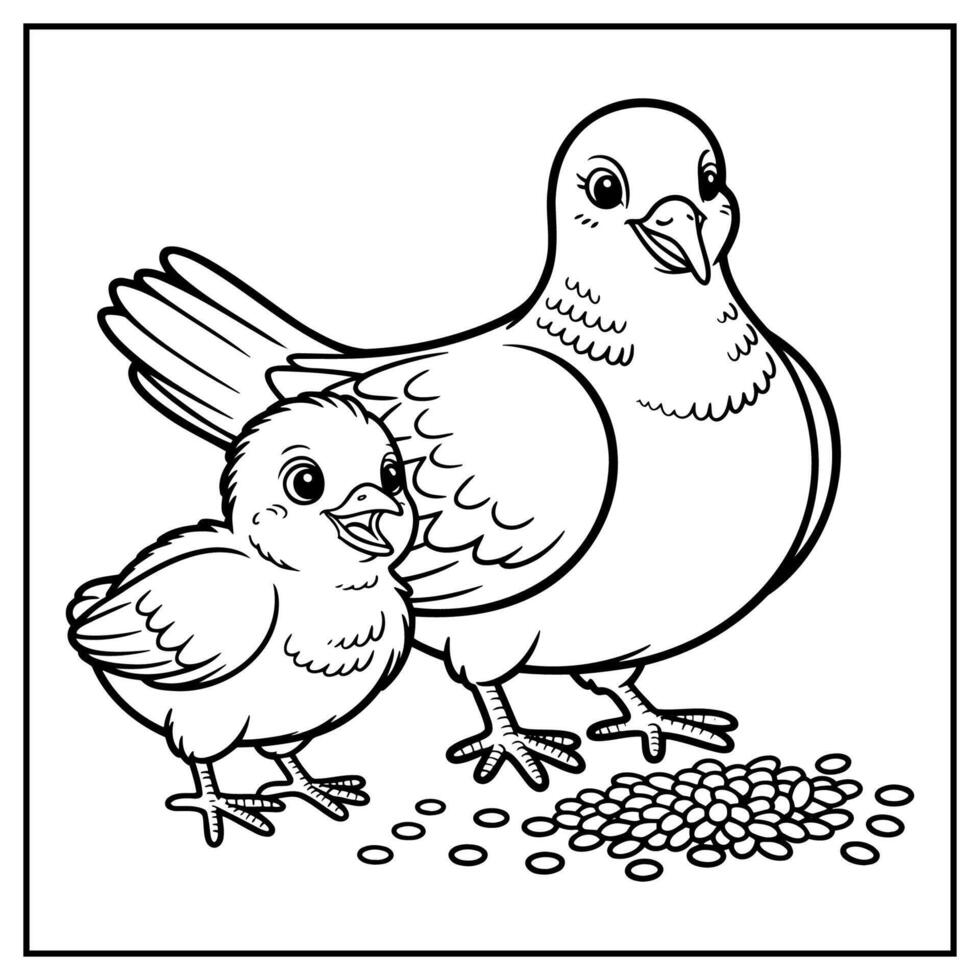 Coloring Page Outline Of a Pigeon and a Chick vector