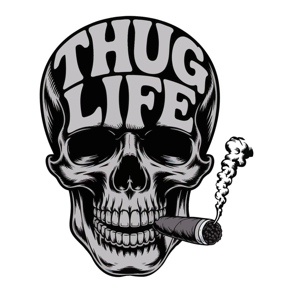 Skull graphic with the phrase thug life vector