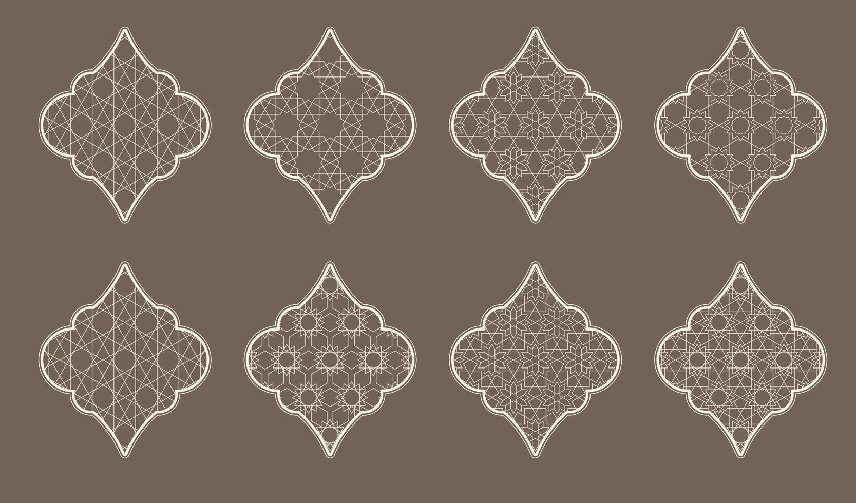 Intricate Islamic window designs showcasing geometric patterns with delicate details vector