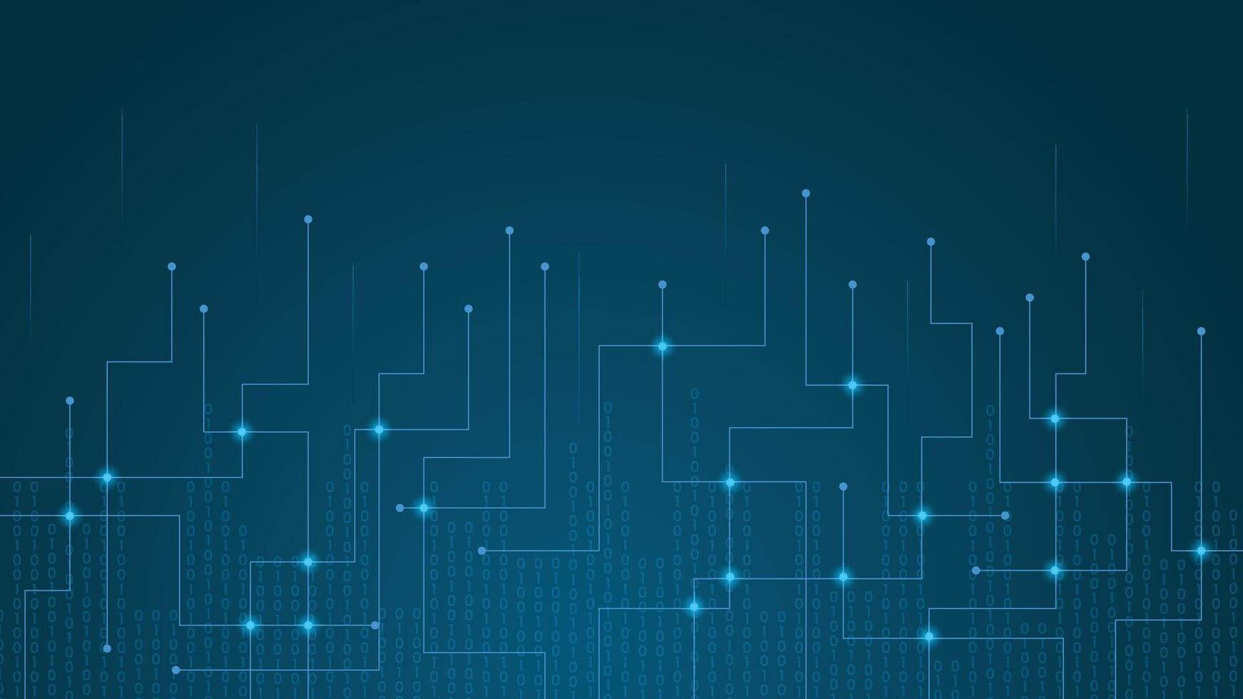 Futuristic blue tech background with abstract digital circuits and flowing binary code for modern technology designs vector