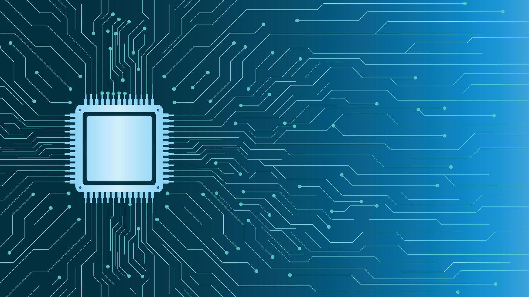 A blue gradient technology background featuring a stylized microchip and circuitry design, perfect for innovation, AI, data, electronics, and cybersecurity projects. vector