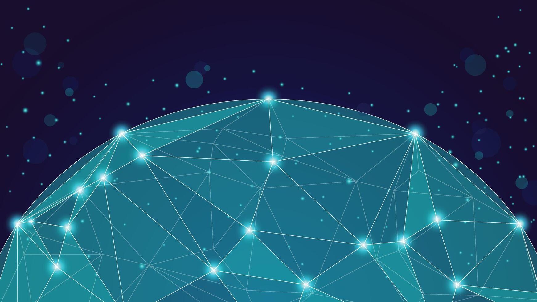 A futuristic globe with glowing points connected by lines floats against a dark space background, conveying global connectivity for creative, tech, science, or business projects. vector