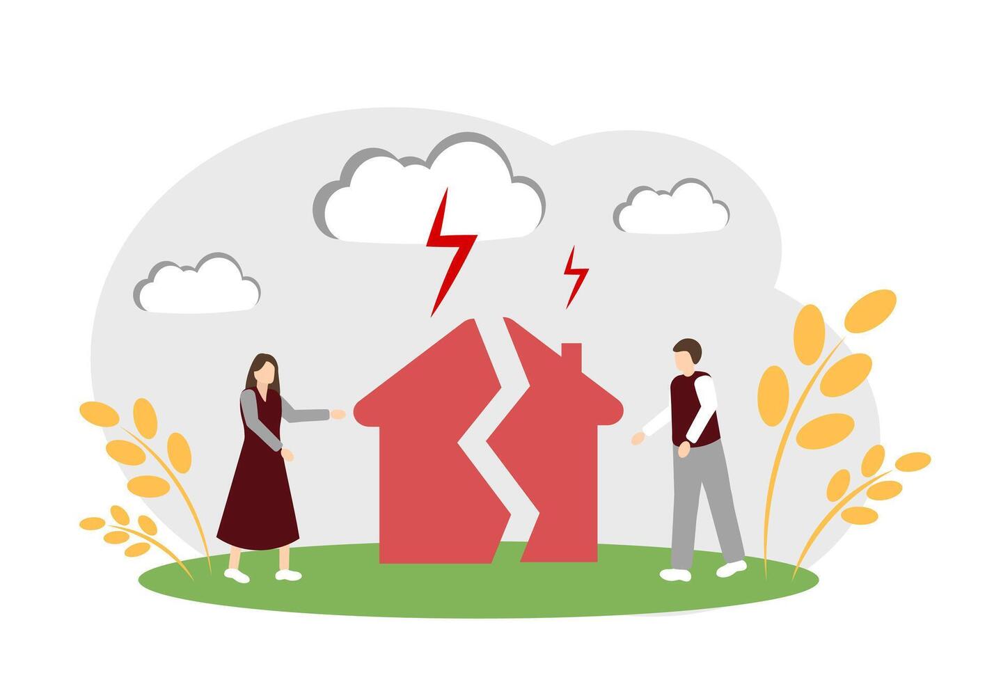The concept of divorce and division of property. A man and a woman divorce vector