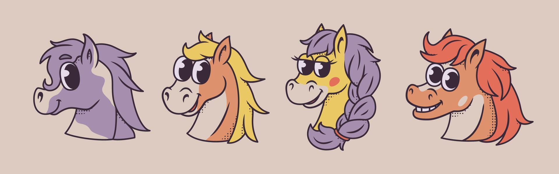 Cute Cartoon Horse Faces in Pastel Colors vector