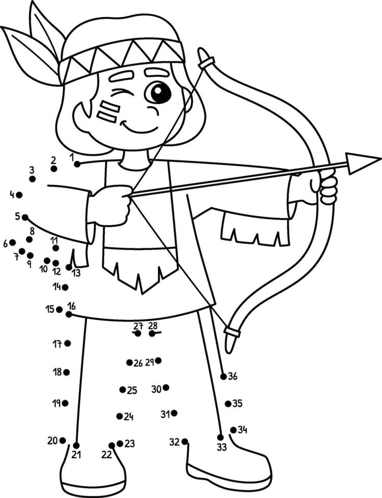 Dot to Dot Native American Boy Bow Arrow Isolated vector