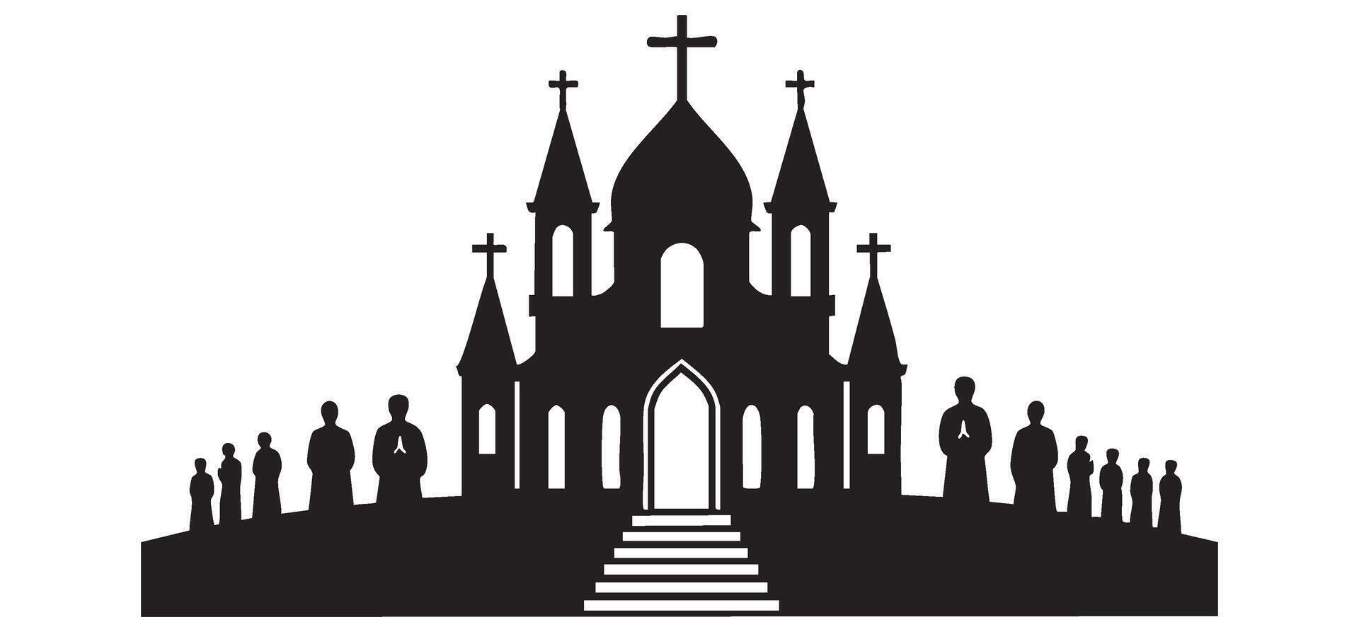 Silhouette of Church and People Illustration for Religious Community vector