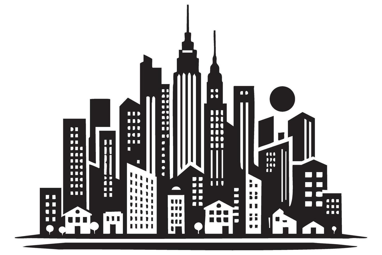 Vibrant Urban Landscape Silhouette with Buildings and Houses vector
