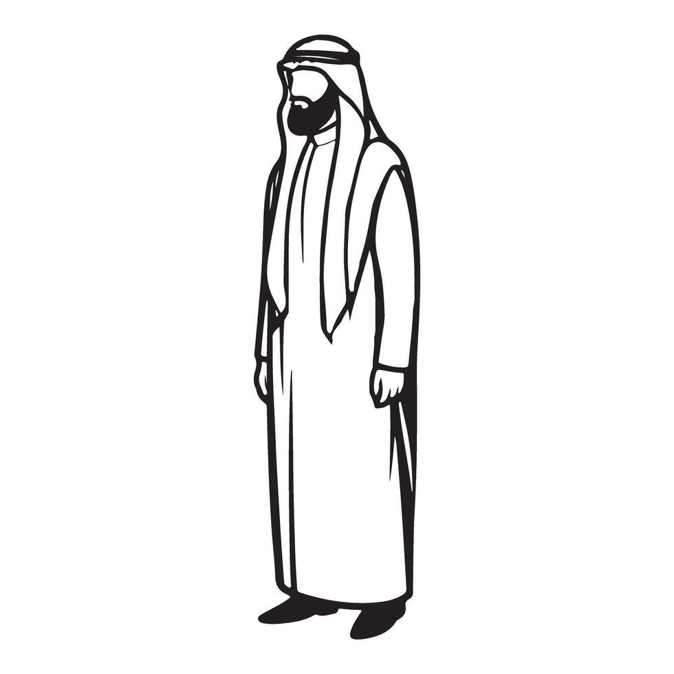 Standing Silhouette of Arab Man in Traditional Clothing Illustration vector