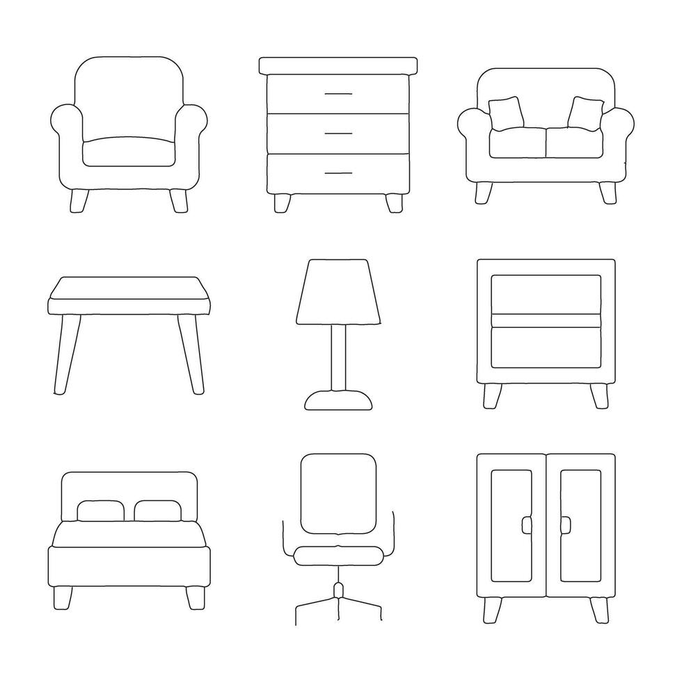 Simple furniture outline illustration ideas for interior planning vector