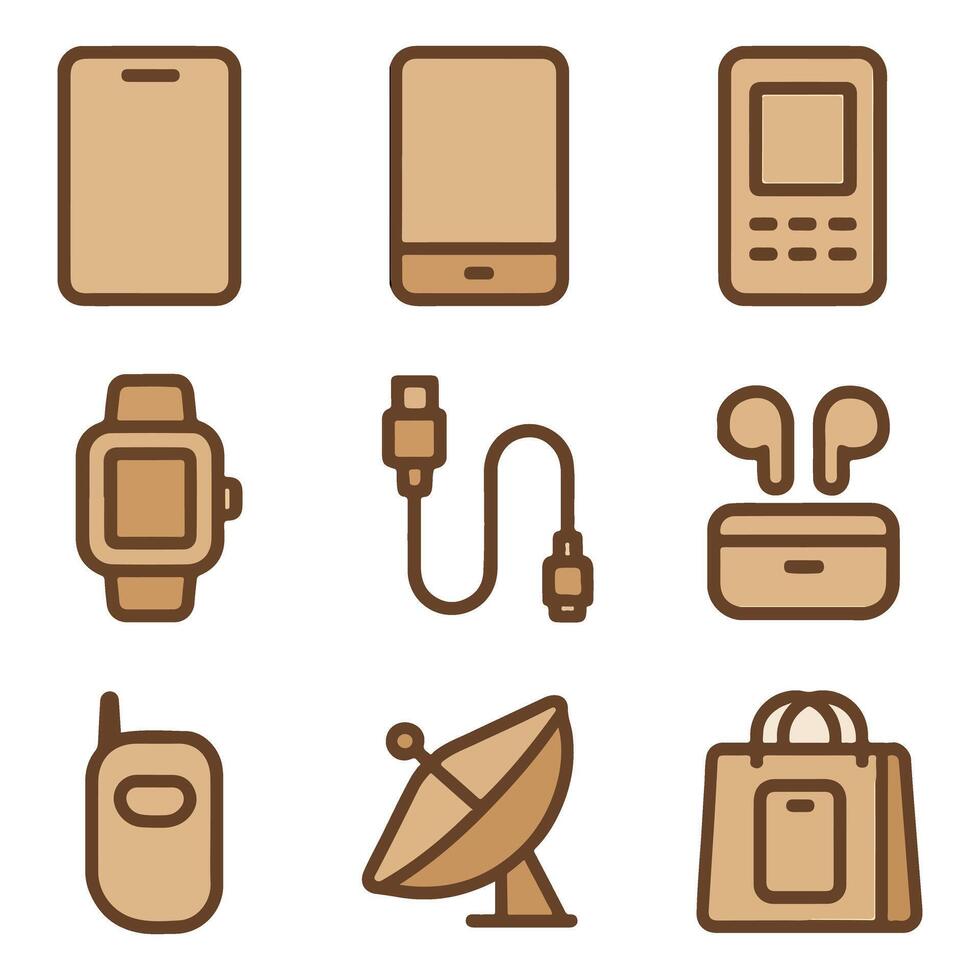 Trendy Mobile Phone and Digital Gadget Outline Design Element vector