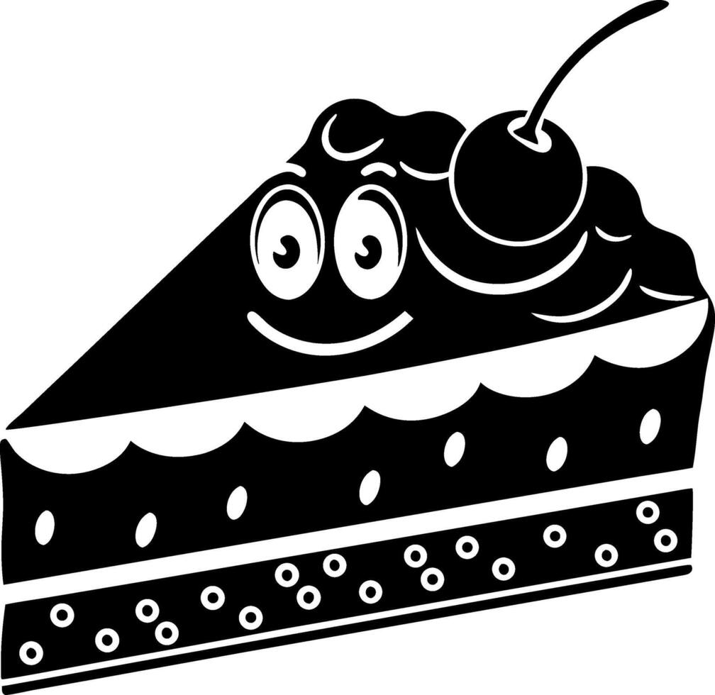 Delightful dessert slice with cheerful face and cherry on top, perfect for celebrations vector