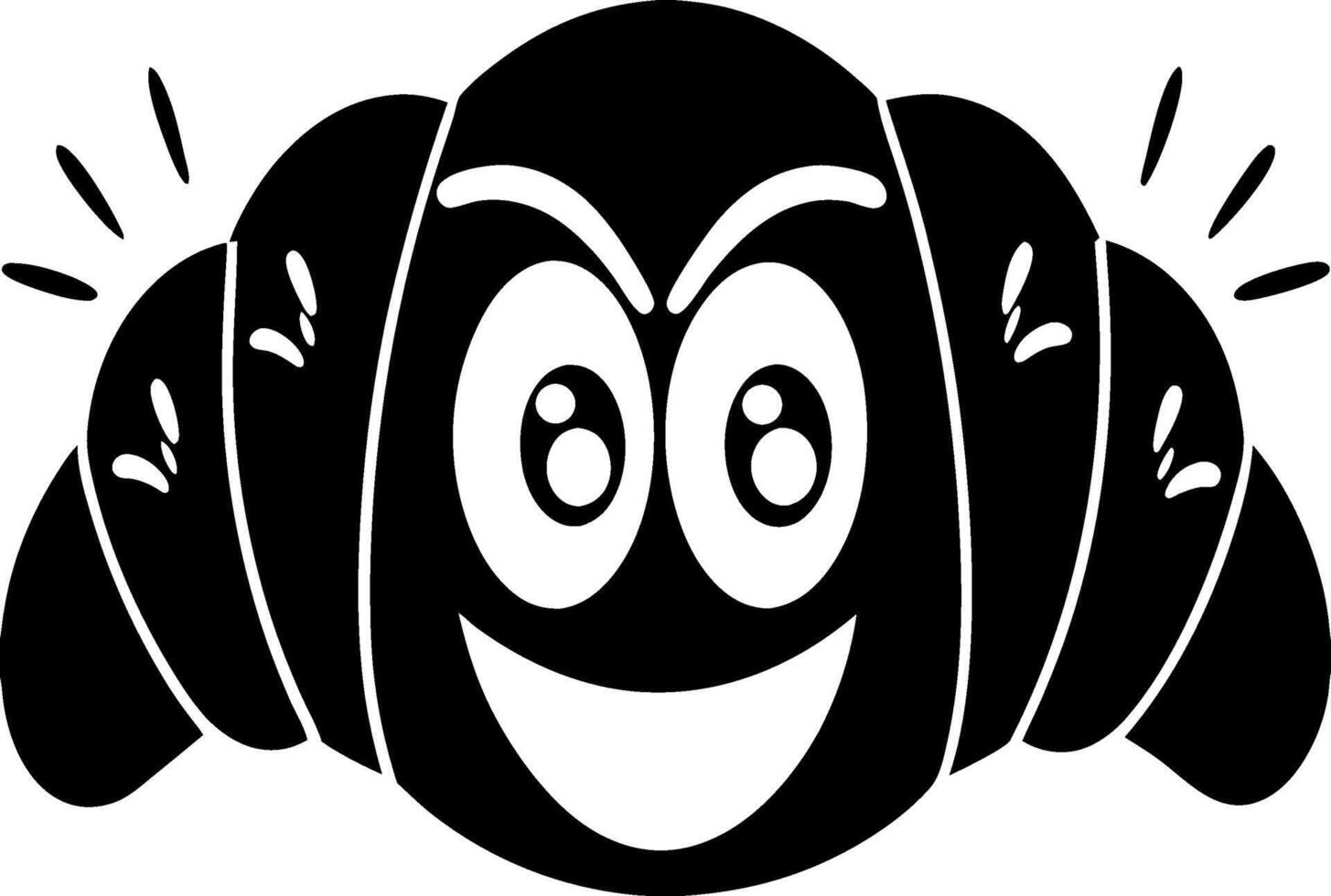 Happy croissant character with big eyes and smile, expressing joy and delight vector