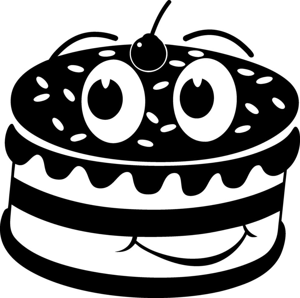 Cute cartoon cake with smiling face, topped with cherry and sprinkles, evokes joy vector