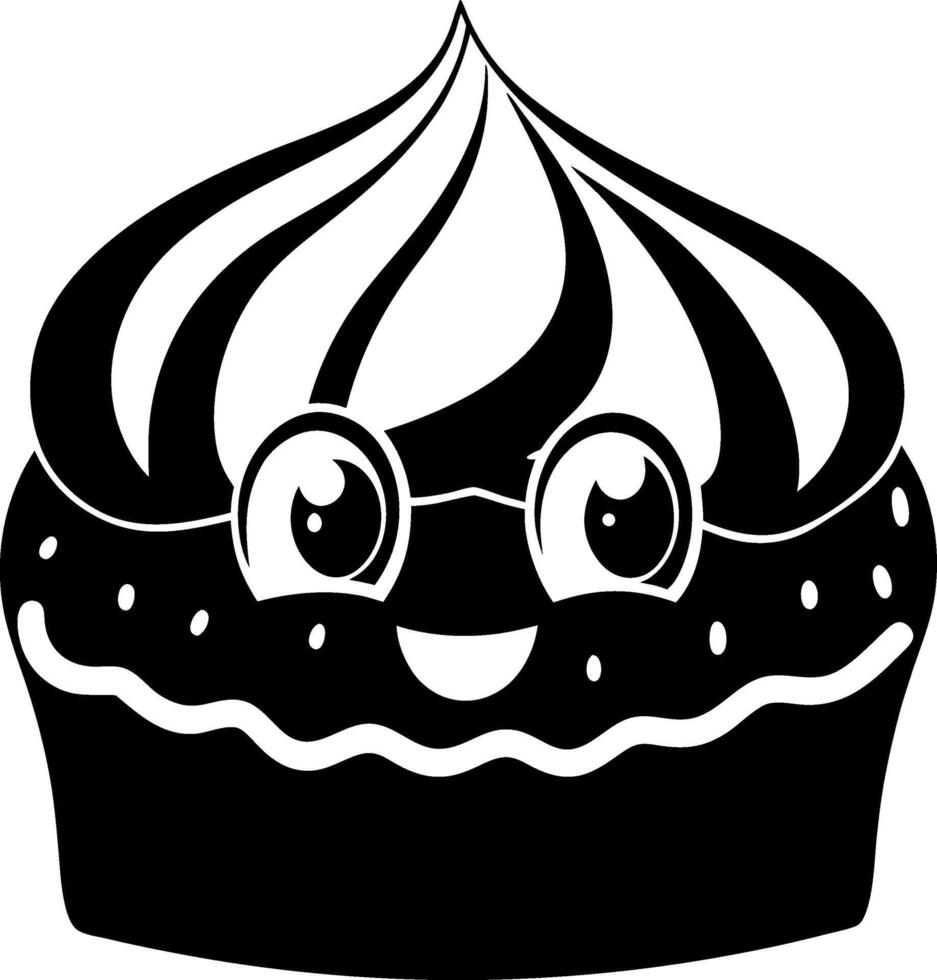 Cute dessert character with smiling face and glasses, featuring swirled frosting vector
