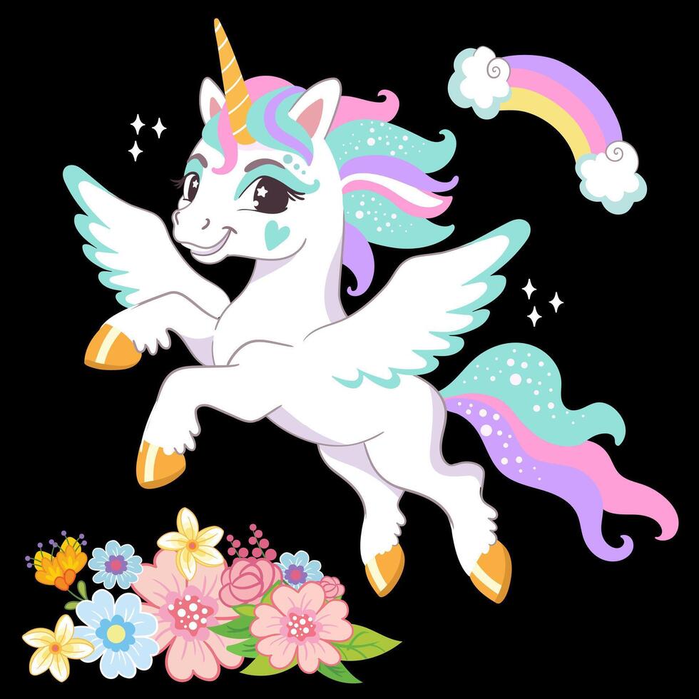 Cute cartoon character happy magic unicorn illustration vector