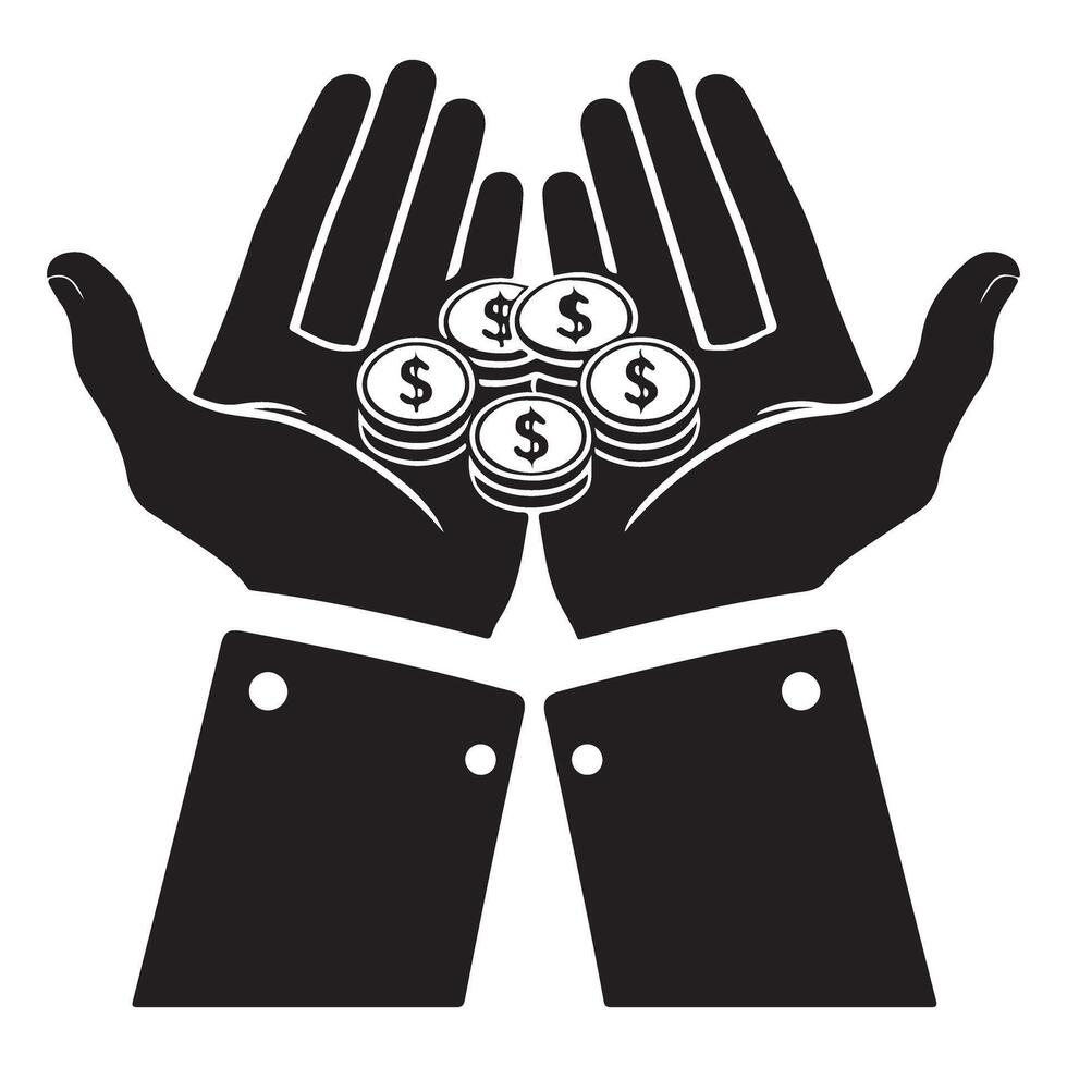 Hands Holding Money Silhouette Symbolizing Wealth and Financial Success vector