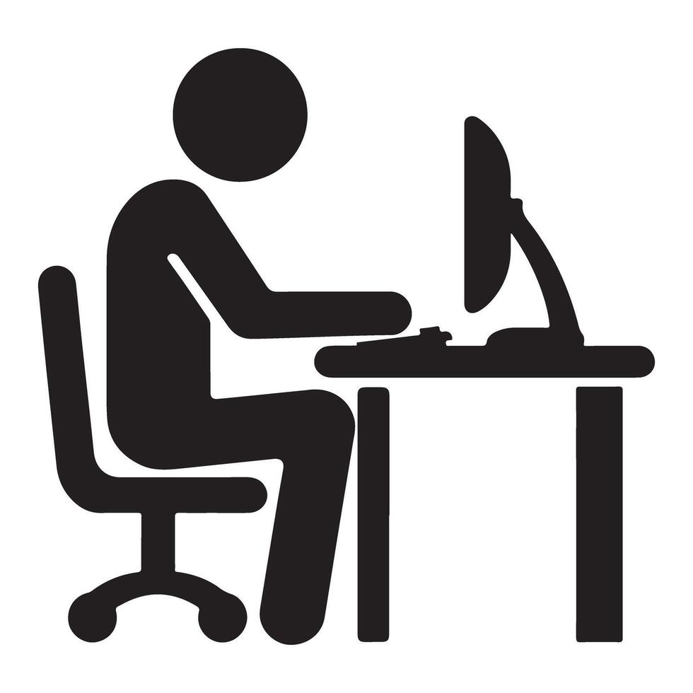 Office Worker at Computer Silhouette for Business and Productivity vector