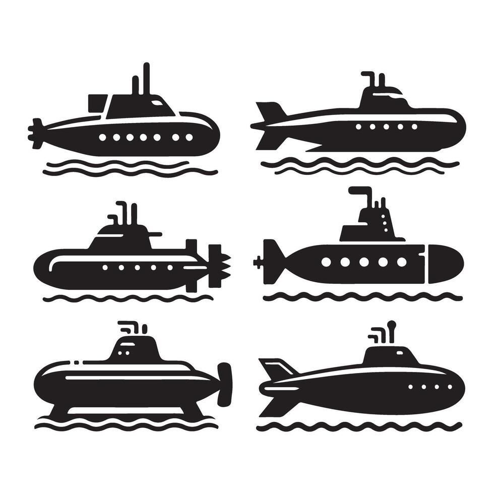 Submarine Illustration Set Underwater Vessel Design Collection vector