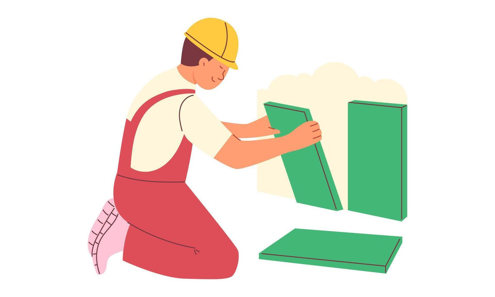 Male labourer, builder laying tiles in a flat. Repair concept vector