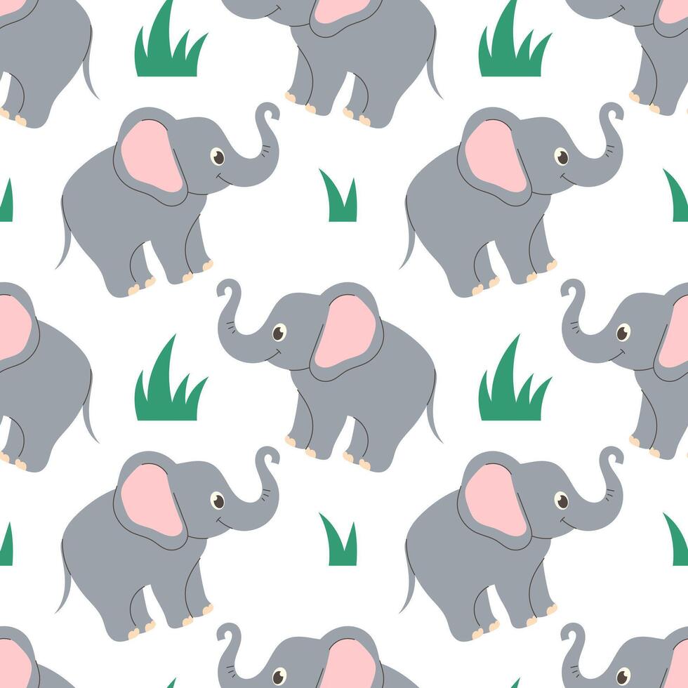 Seamless pattern with elephant on white background, child background vector