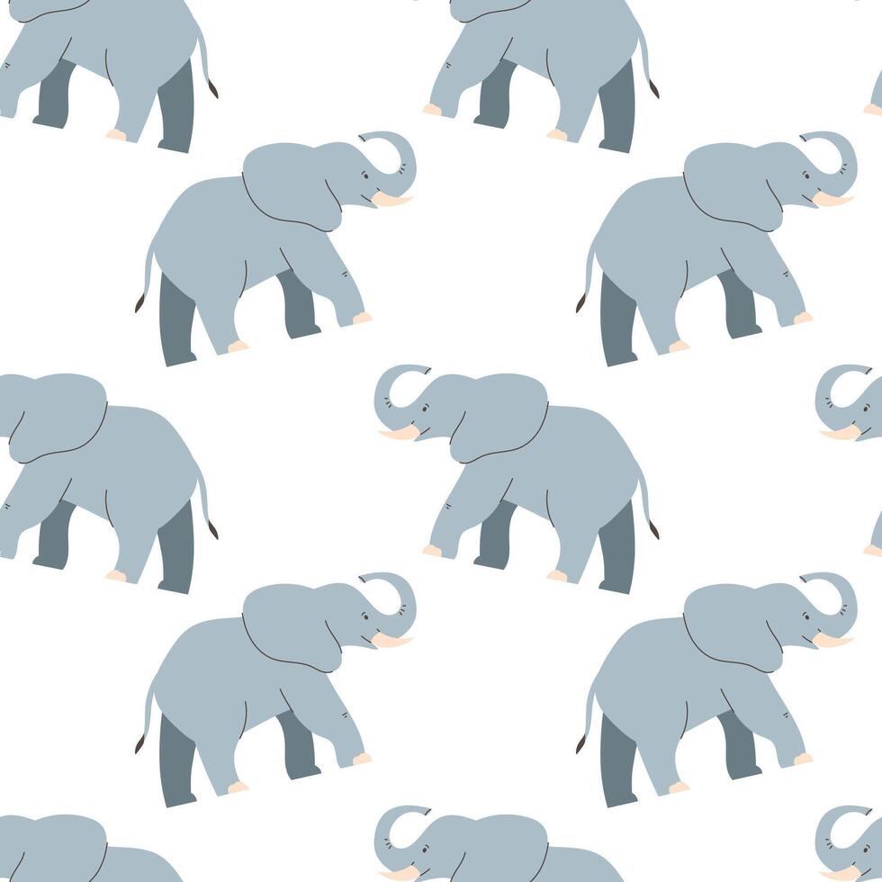 Elephants in flat style seamless pattern on white background vector