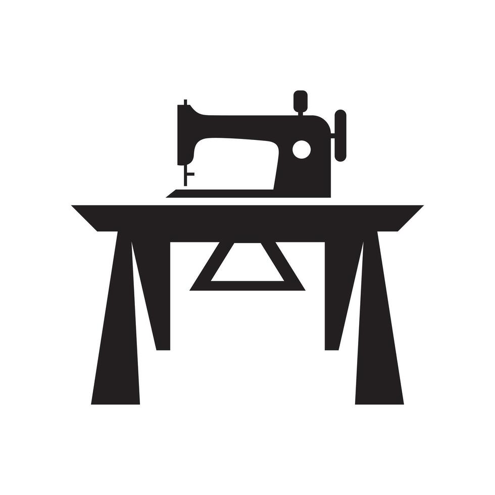 Tailoring silhouette with sewing machine on table vector
