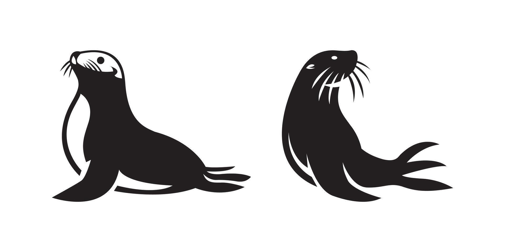 Wildlife seal illustrations in silhouette vector