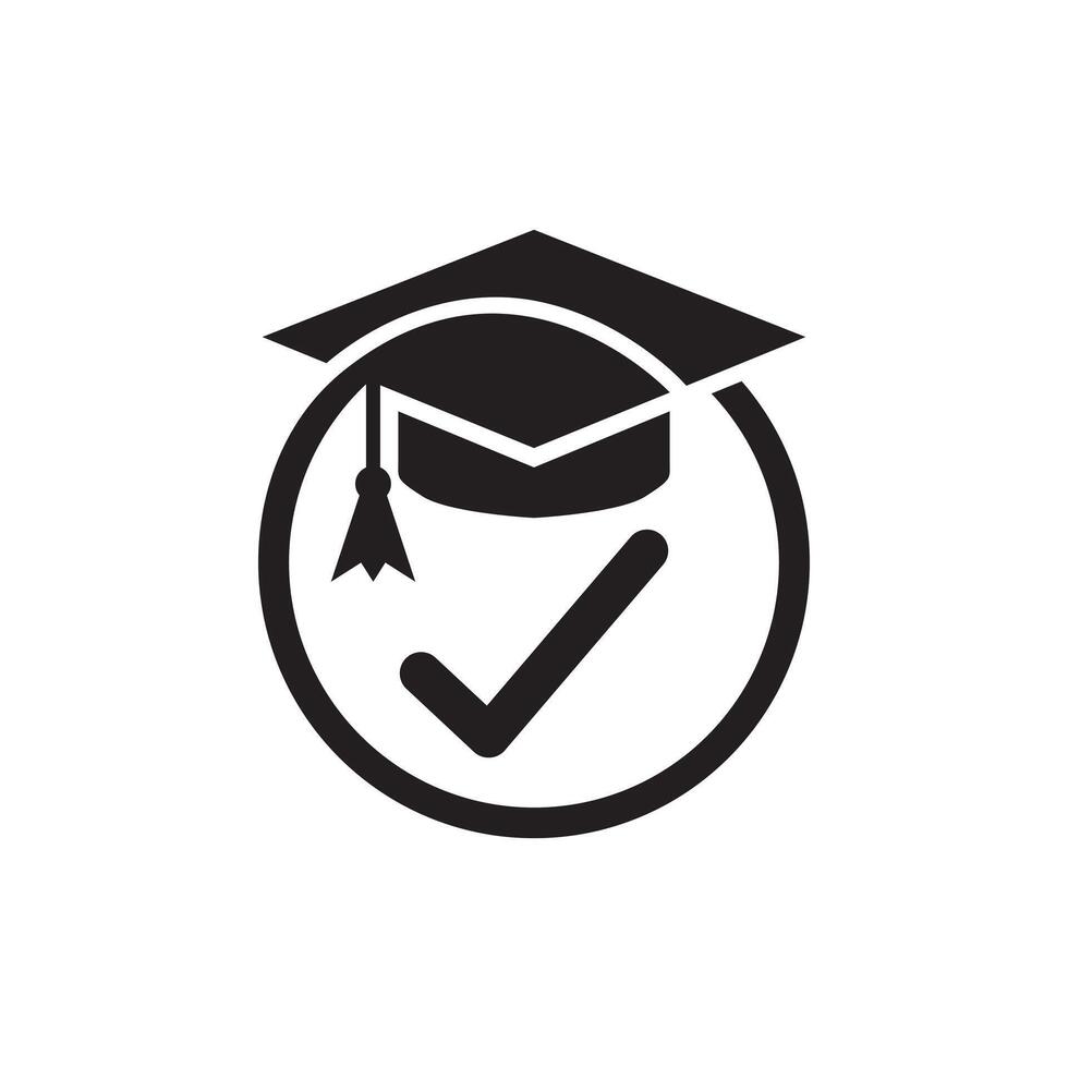 Academic success symbol with graduation cap and tick mark vector