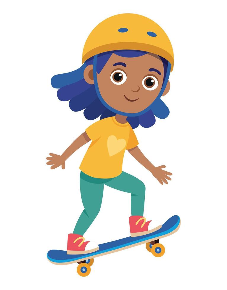 Smiling girl riding skateboard in helmet vector