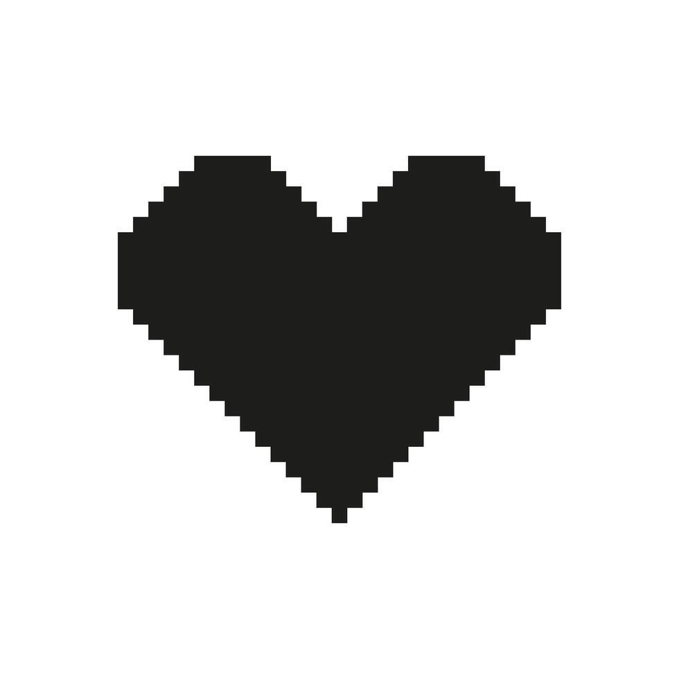 Pixelated Black Heart Icon. Retro Gaming, Love, And Emotion Symbol. Nostalgic 8-Bit Design. Isolated Illustration vector